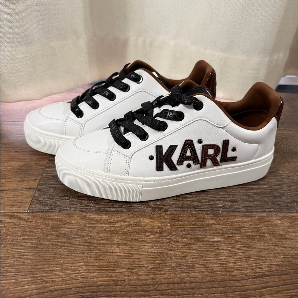 Karl Lagerfeld White and Brown Sneakers